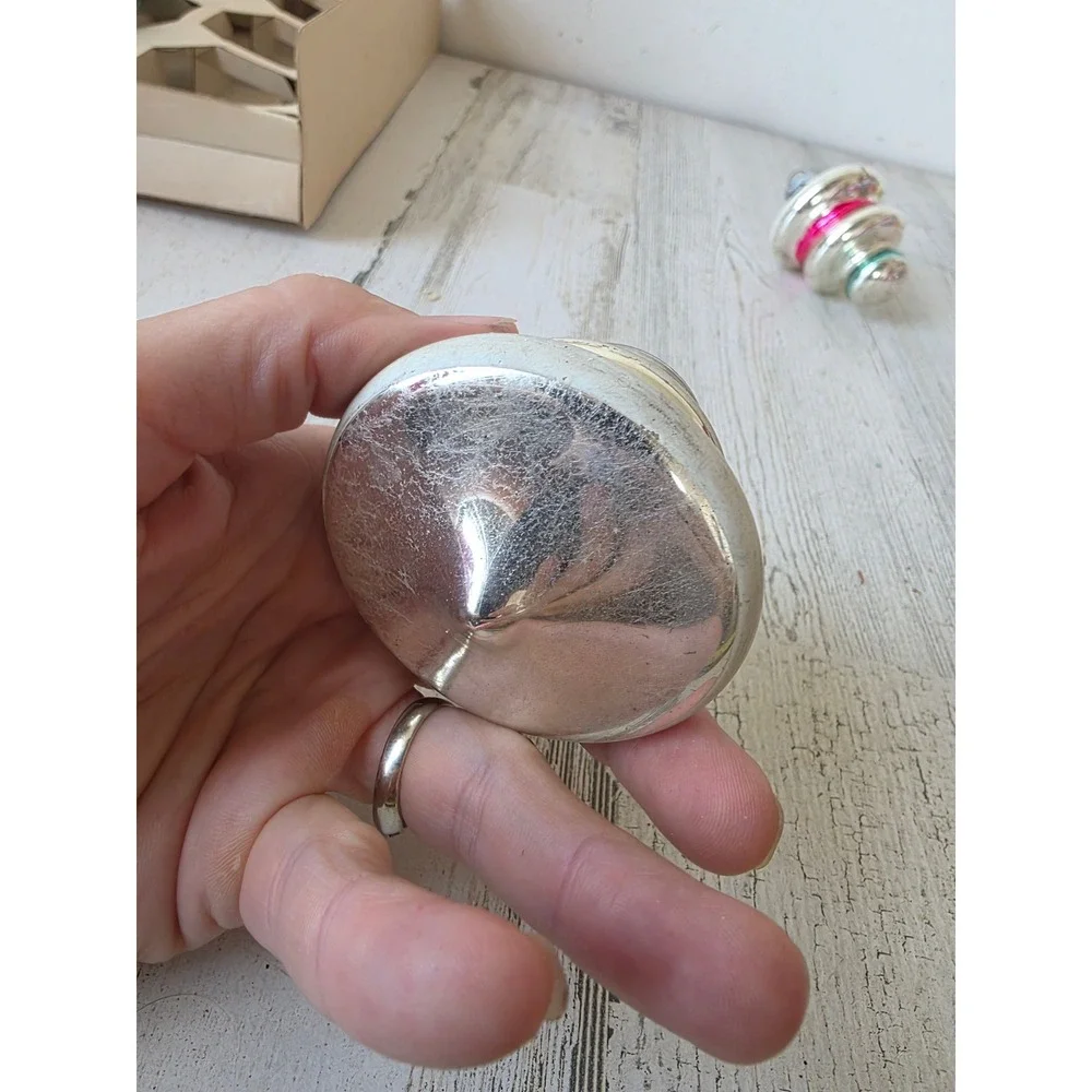 Vintage shiny Brite tree glass ornament striped Xmas copper orange red green